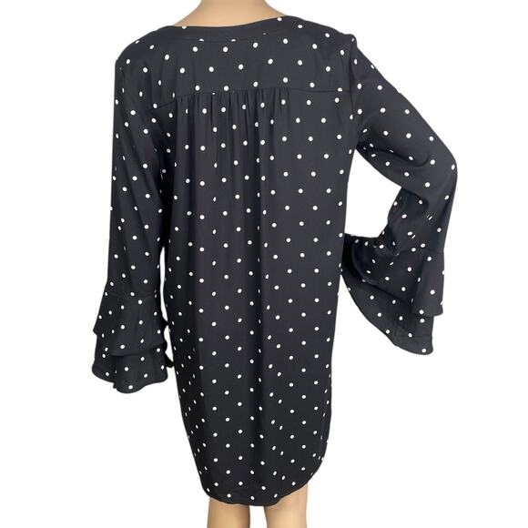 NWT Ann Taylor LOFT Black White Polka Dot Bell Sleeve Shift Shirt Dress SZ S - Picture 7 of 9